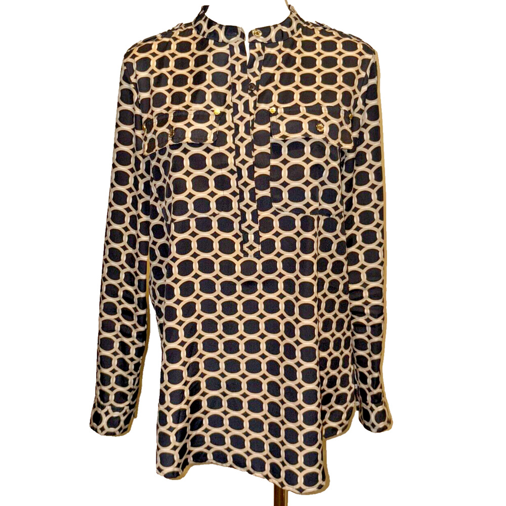 MICHAEL Michael Kors Women Top Size S Tan/Black Gold Chain Long Sleeve Tunic
